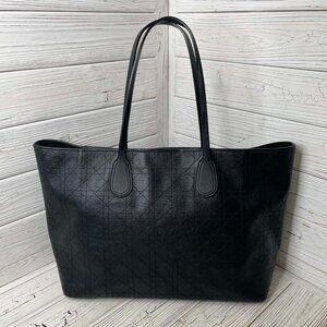 Authentic DIOR Panarea Black Coated Canvas Leather Tote Bag